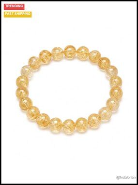 Natural Rutilated Quartz Beaded Stretch Bracelet 10mm